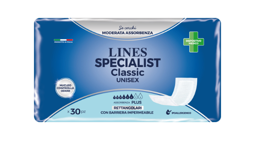 PANNOLONE LINES SPECIALIST CLASSIC RETTANGOLARE CON BARRIERA 30 PEZZI