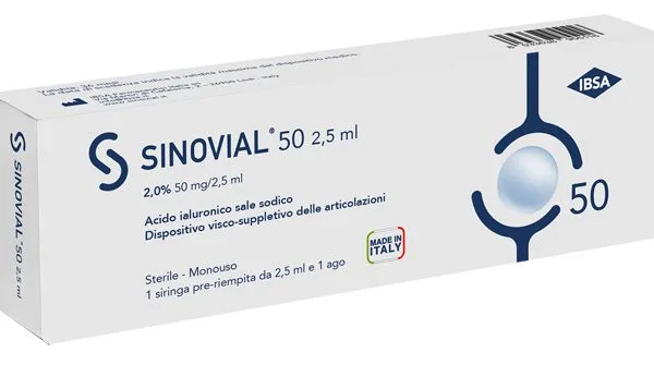 SIRINGA INTRA-ARTICOLARE SINOVIAL 50 ACIDO IALURONICO SALE SODICO 2% 50MG/2,5ML 2,5ML + AGO 21 GAUGE