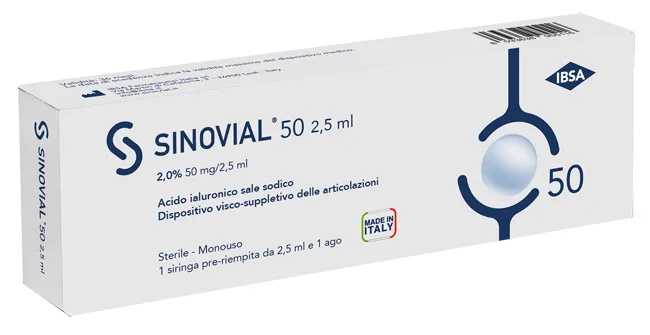SIRINGA INTRA-ARTICOLARE SINOVIAL 50 ACIDO IALURONICO SALE SODICO 2% 50MG/2,5ML 2,5ML + AGO 21 GAUGE