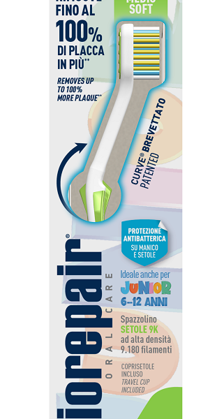 BIOREPAIR ORAL CARE SPAZZOLINO ANTIBATTERICO JUNIOR 6-12 ANNI PIU' COMFORT SETOLE MEDIO SOFT