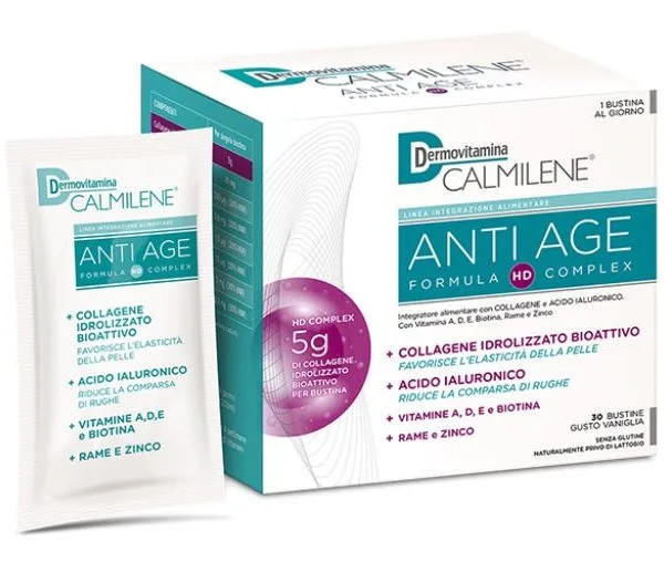 DERMOVITAMINA CALMILENE ANTIAGE IA A BASE DI COLLAGENE E ACIDO IALURONICO POLVERE 30 BUSTINE GUSTO VANIGLIA
