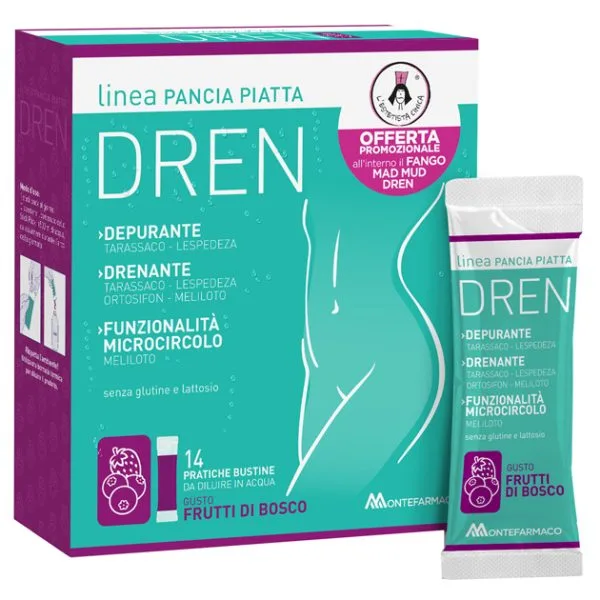 PANCIA PIATTA DREN FRUTTI DI BOSCO 14 BUSTINE STICK PACK + FANGO ATTIVO CELLULITE 100 ML OMAGGIO