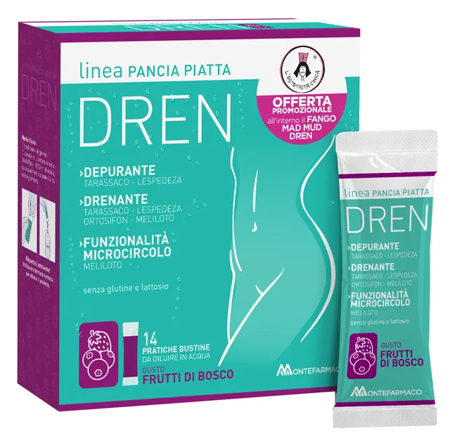 PANCIA PIATTA DREN FRUTTI DI BOSCO 14 BUSTINE STICK PACK + FANGO ATTIVO CELLULITE 100 ML OMAGGIO