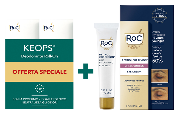 ROC KEOPS DEODORANTE ROLL-ON 48H BIPACK 30 ML + CORREXION LINE SMOOTHING EYE CREAM 7,4 ML IN OMAGGIO